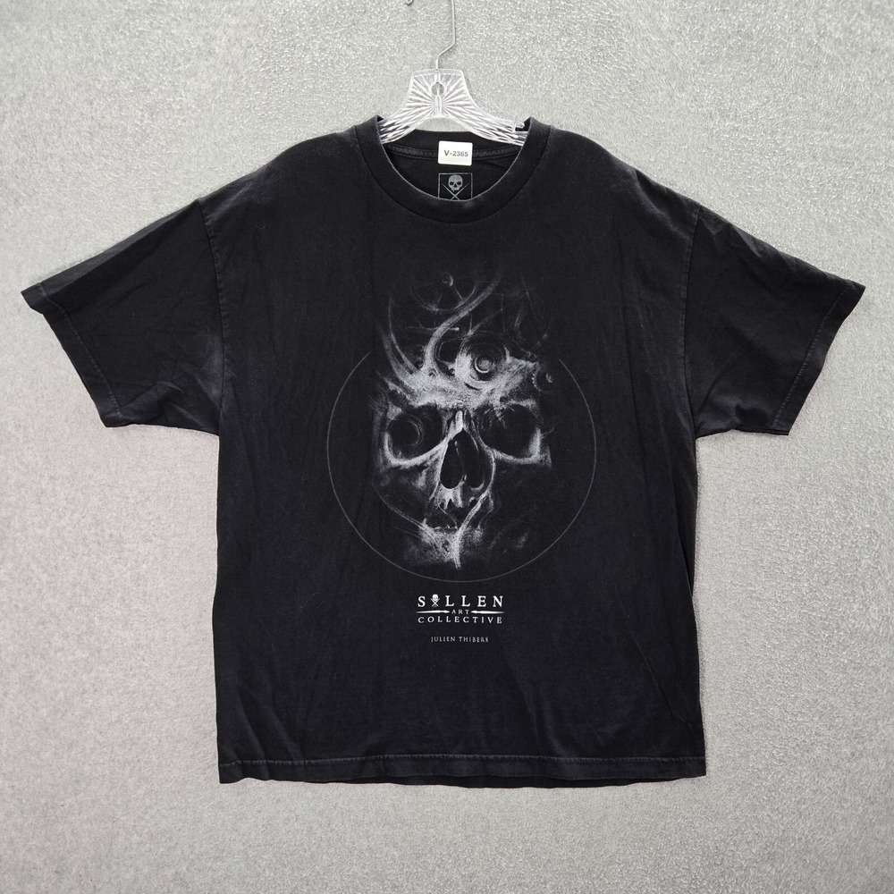 Sullen Men‎ Shirt XL Black Julien Thibers SKull Art Ink Logo Graphic Crew Neck